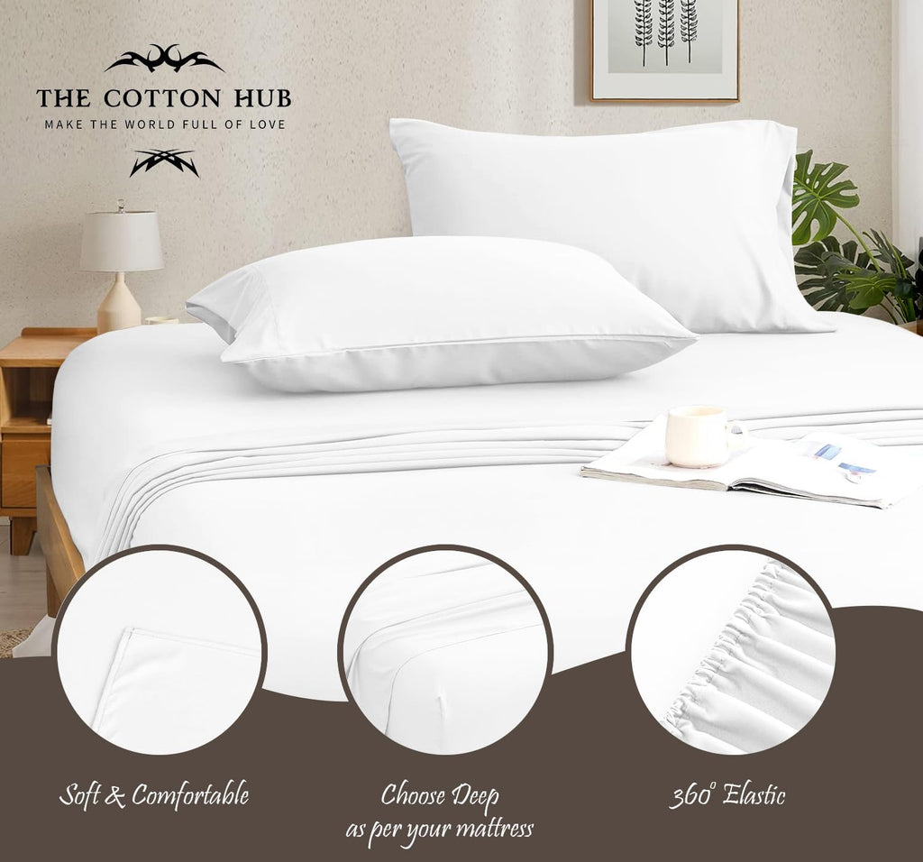 Alaska King Size 4-Piece Sheet Set - Luxurious 600-Thread-Count Egyptian Cotton Bedding Sheets & Pillowcases - Bed Sheets - Deep Pocket fits up to 14-16 inch Mattress (Solid, White)