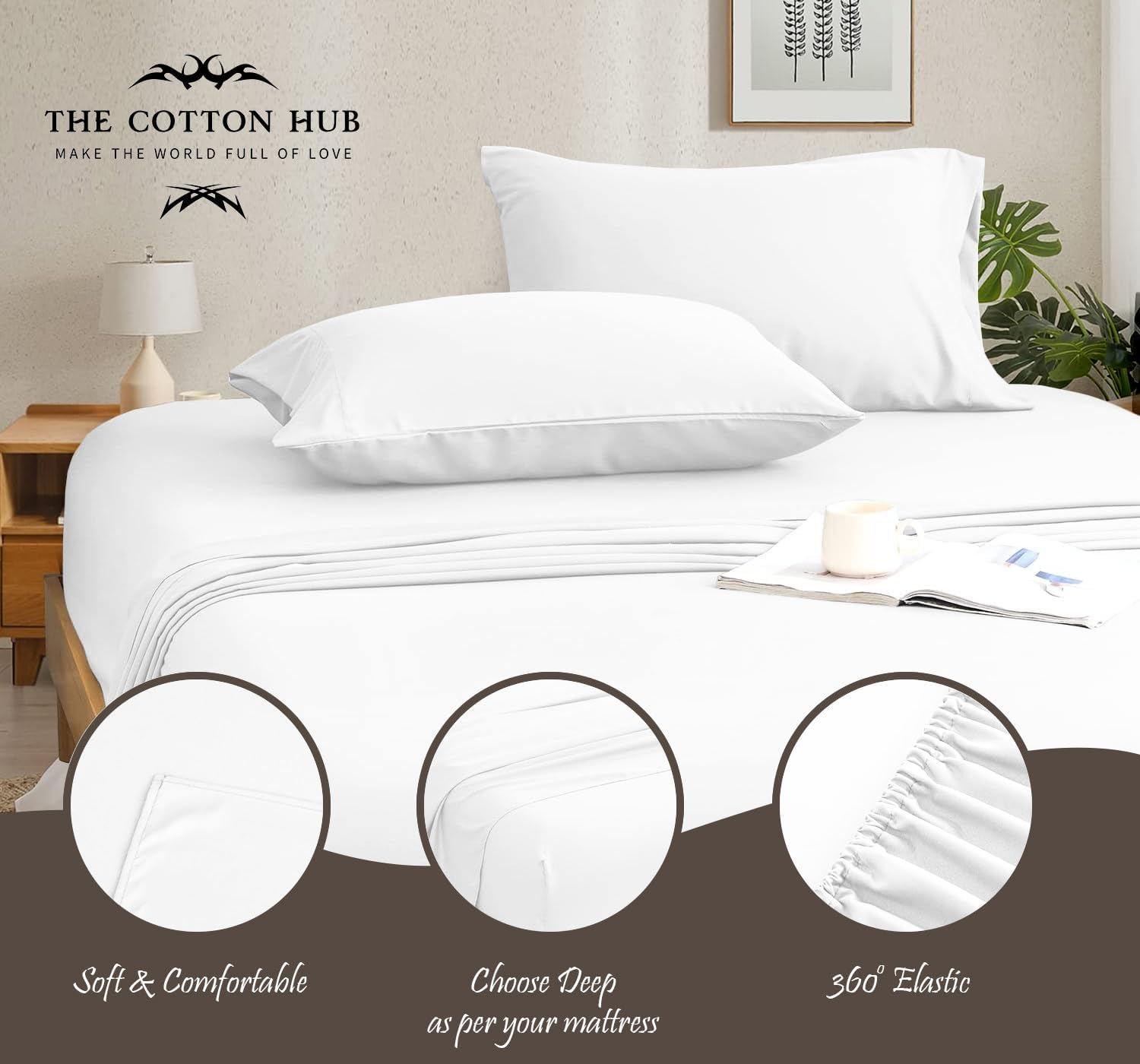 Alaska King Size 4-Piece Sheet Set - Luxurious 600-Thread-Count Egyptian Cotton Bedding Sheets & Pillowcases - Bed Sheets - Deep Pocket fits up to 14-16 inch Mattress (Solid, White)