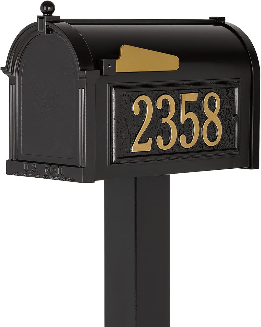 Whitehall Premium Mailbox with Side Address Plaques, Personalized Large Mailbox with Post and Address Plaque for Outside, Package Mail Box with Post (4 Colors Available)