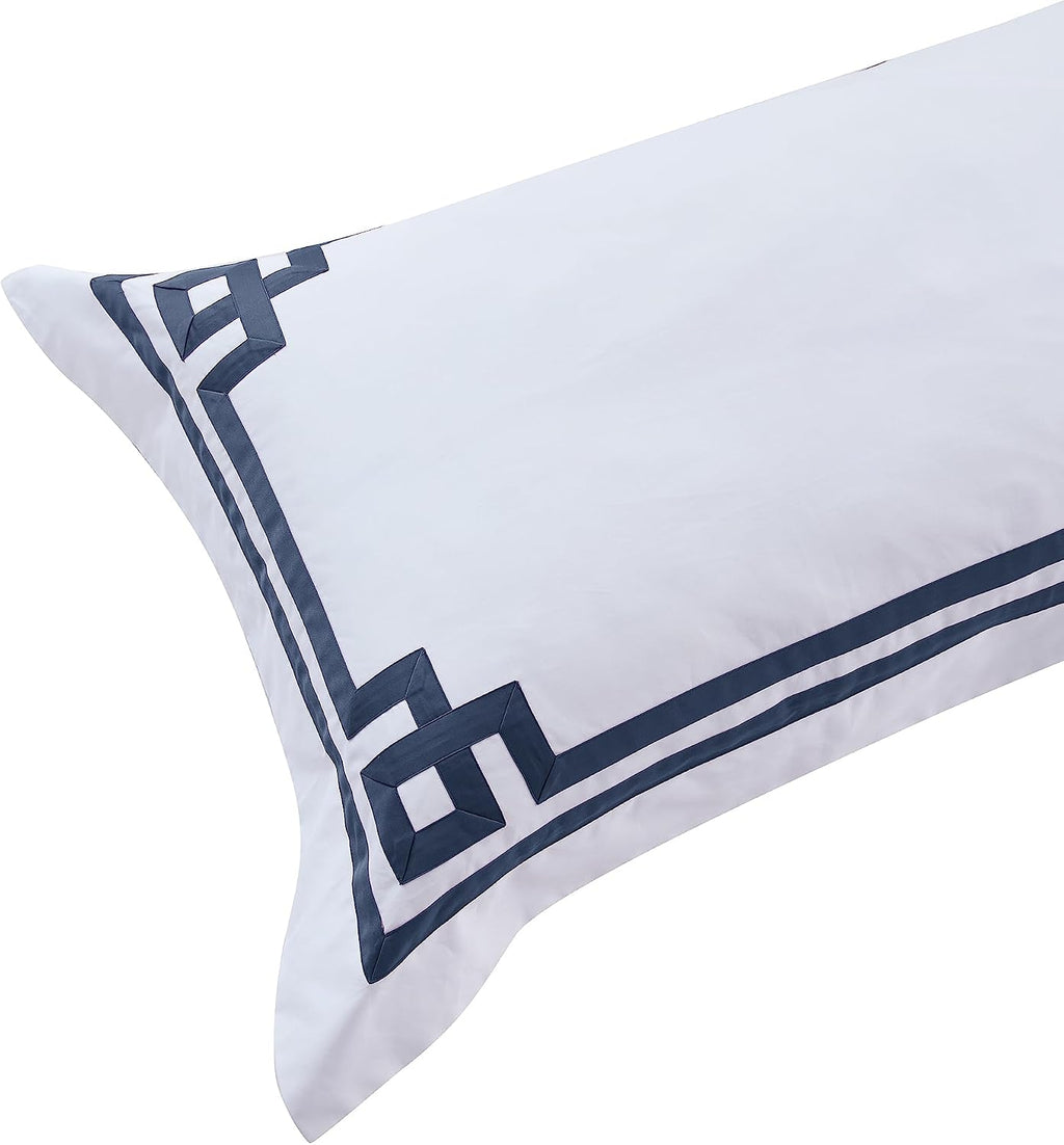 3 Pcs Do Not Include Filling Duvet Cover Set 100% Egyptian Cotton Sateen Luxury 400 TC (White Navy, Full)