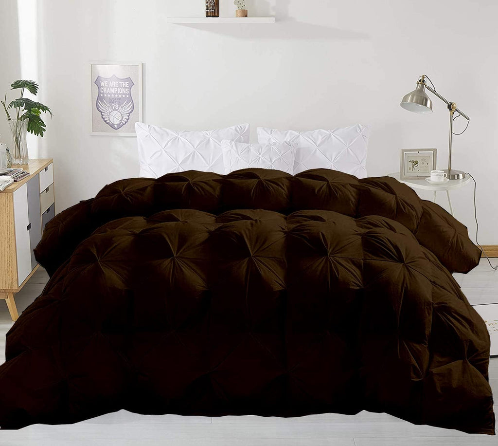 Brown Solid Light Weight Pinch Pleated Down Comforter- Oversized Queen Size 98 x 98 Inches 1 Piece All-Season Duvet Insert, 500 GSM With Corner Tabs 100% Egyptian Cotton- ( Brown Solid )