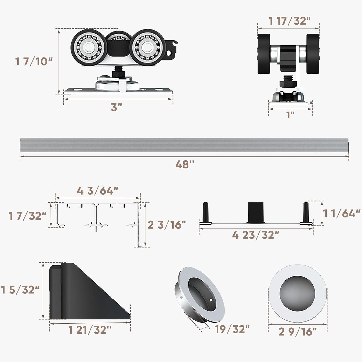 JUBEST 4FT/48 Heavy Duty Bypass Door Hardware with Soft Close Mechanism, Sliding Closet Door Hardware Set for 2 Door System, Smoothly and Quietly, Fit Door Thickness 1 3/8' or 1 3/4', Easy to Install