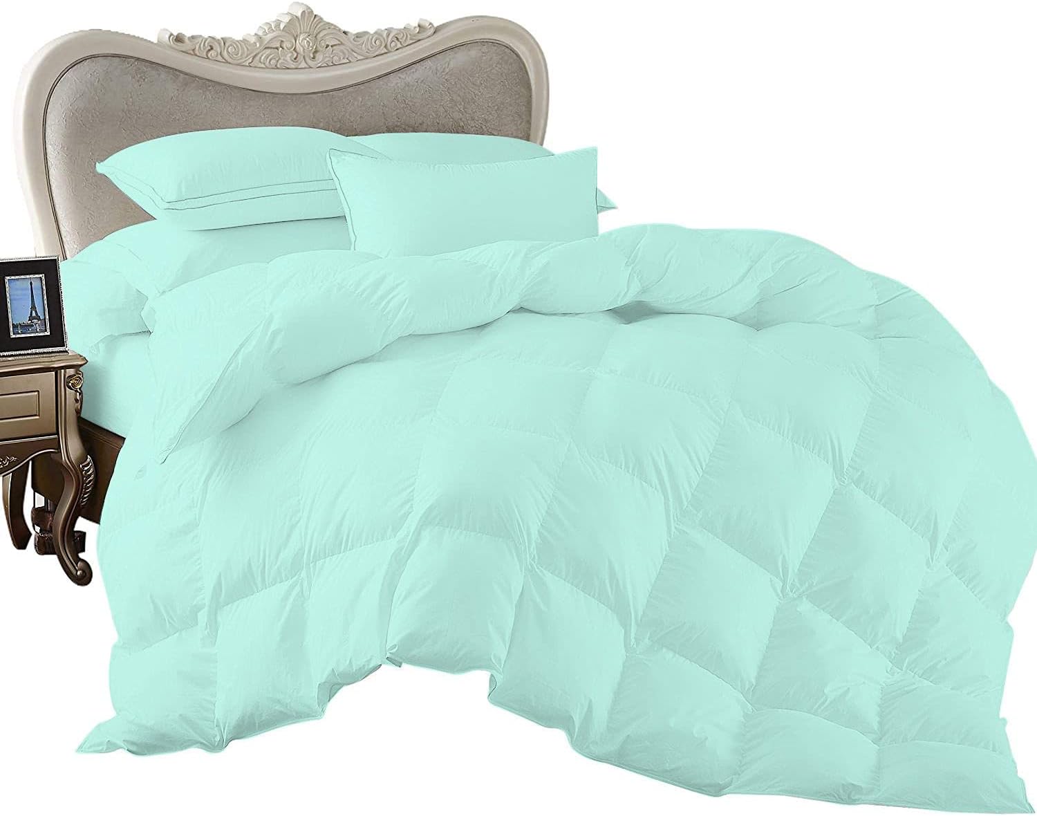 7 Piece Bed-in-A-Bag Comforter & Sheet Set 8-10' Deep Pocket, 100% Egyptian Cotton Queen Size, Aqua Blue, Sets Include - 1Comforter, 1Flat Sheet,1Fitted Sheet, 2Pillowcase & 2Pillowsham