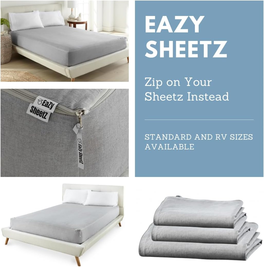 Eazy Sheetz®: Fitted Sheets That Won't Pop Off | Zipper Sheets, Stay-On Sheets, Fitted Zipper Sheets, Zip On Sheet Design (Gray) Crisp Cotton -Twin 38X75X12 Regular (11-13 inch Depth) TWR12G
