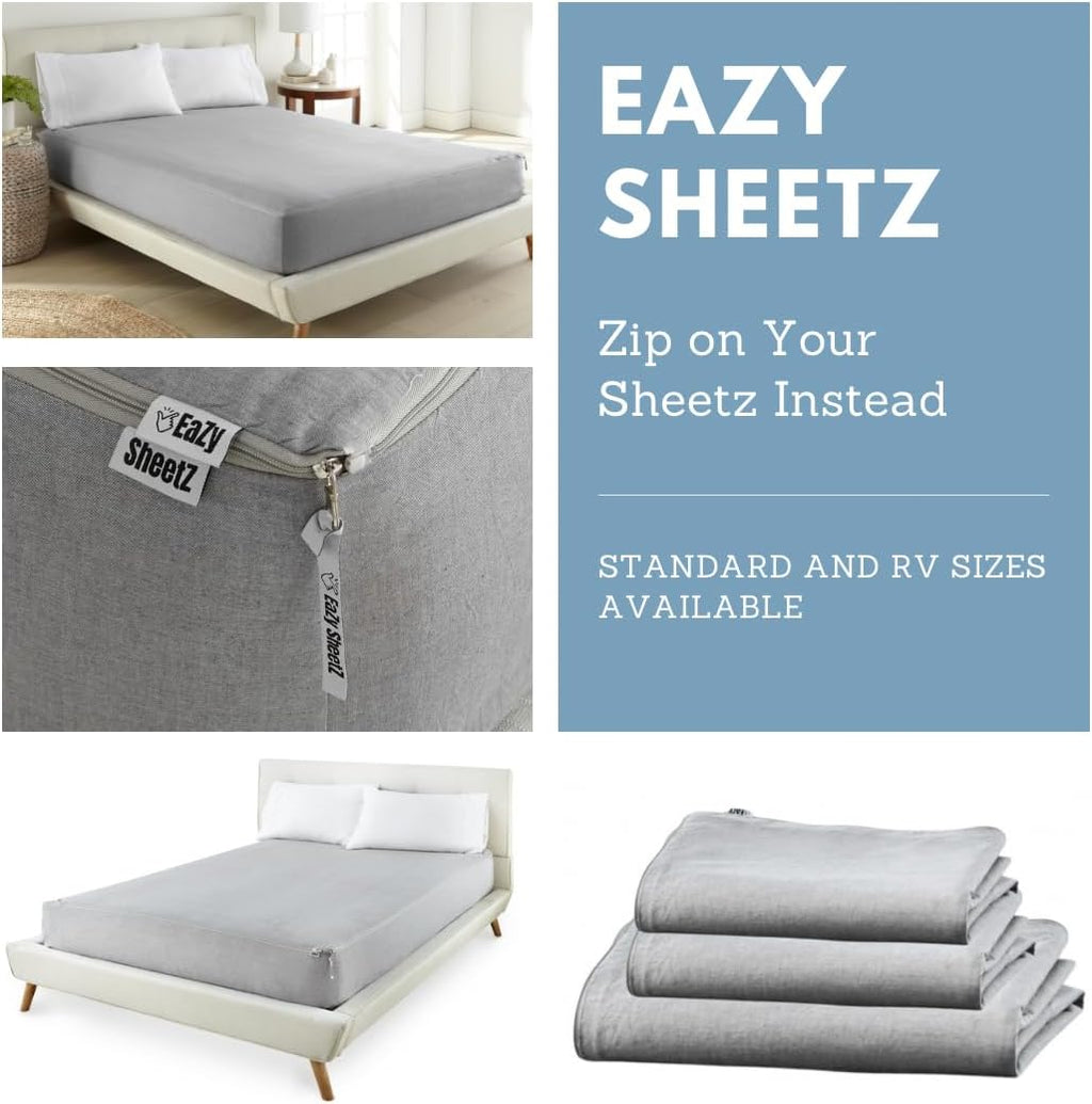 Eazy Sheetz®: Fitted Sheets That Won't Pop Off | Zipper Sheets, Stay-On Sheets, Fitted Zipper Sheets, Zip On Sheet Design (Gray) Crisp Cotton -Twin 38X75X12 Regular (11-13 inch Depth) TWR12G