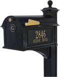 Whitehall Balmoral Monogram Mailbox with Post Black Oversized Cast Aluminum Mailbox Package with Personalized Side Plaques, Monogram Door & Weather-Resistant Deluxe Post