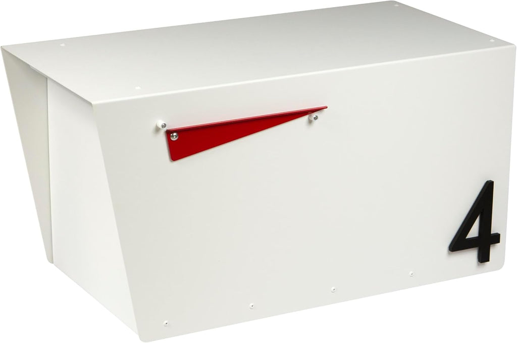 Rusty Design Contemporary Post-Mounted Mailbox with Personalized Address Numbers, White Colour Large Size #HC111 (with One Address Numbers)