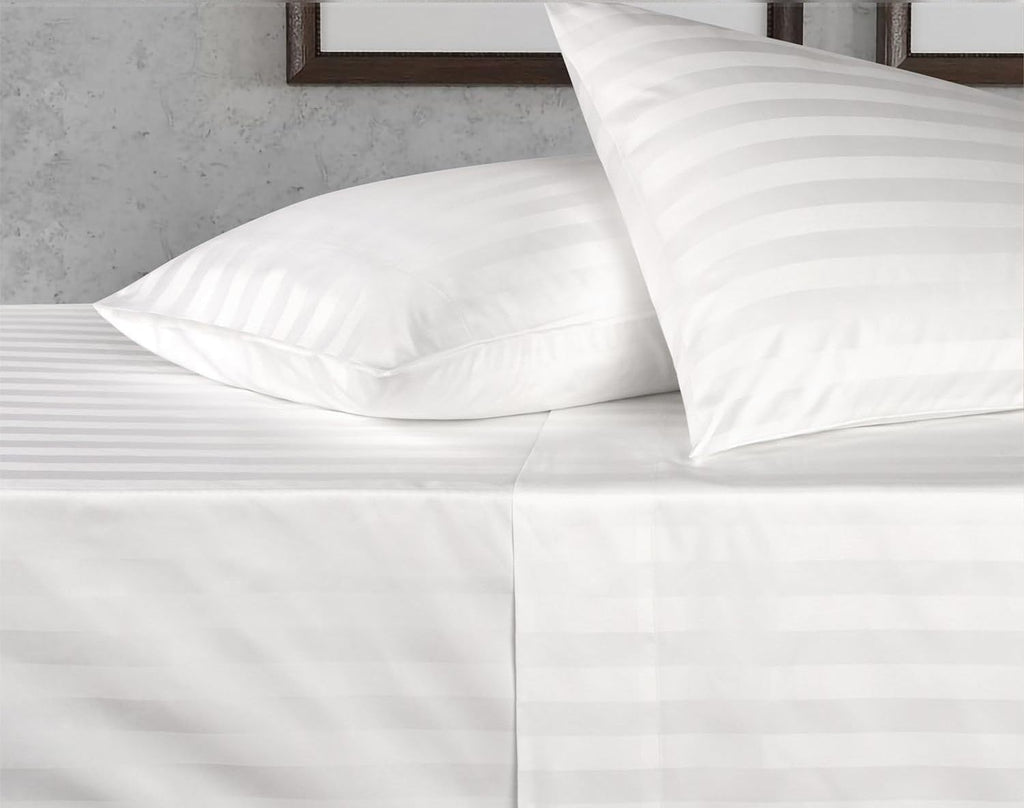 Damask Stripe Full XL Size Low Profile 6 Piece Sheet Set (7-10 Inches) - 1000 Thread Count 100% Egyptian Cotton Sateen 6 PC Luxury Bed Sheets Perfect for Low Profile Mattress - White