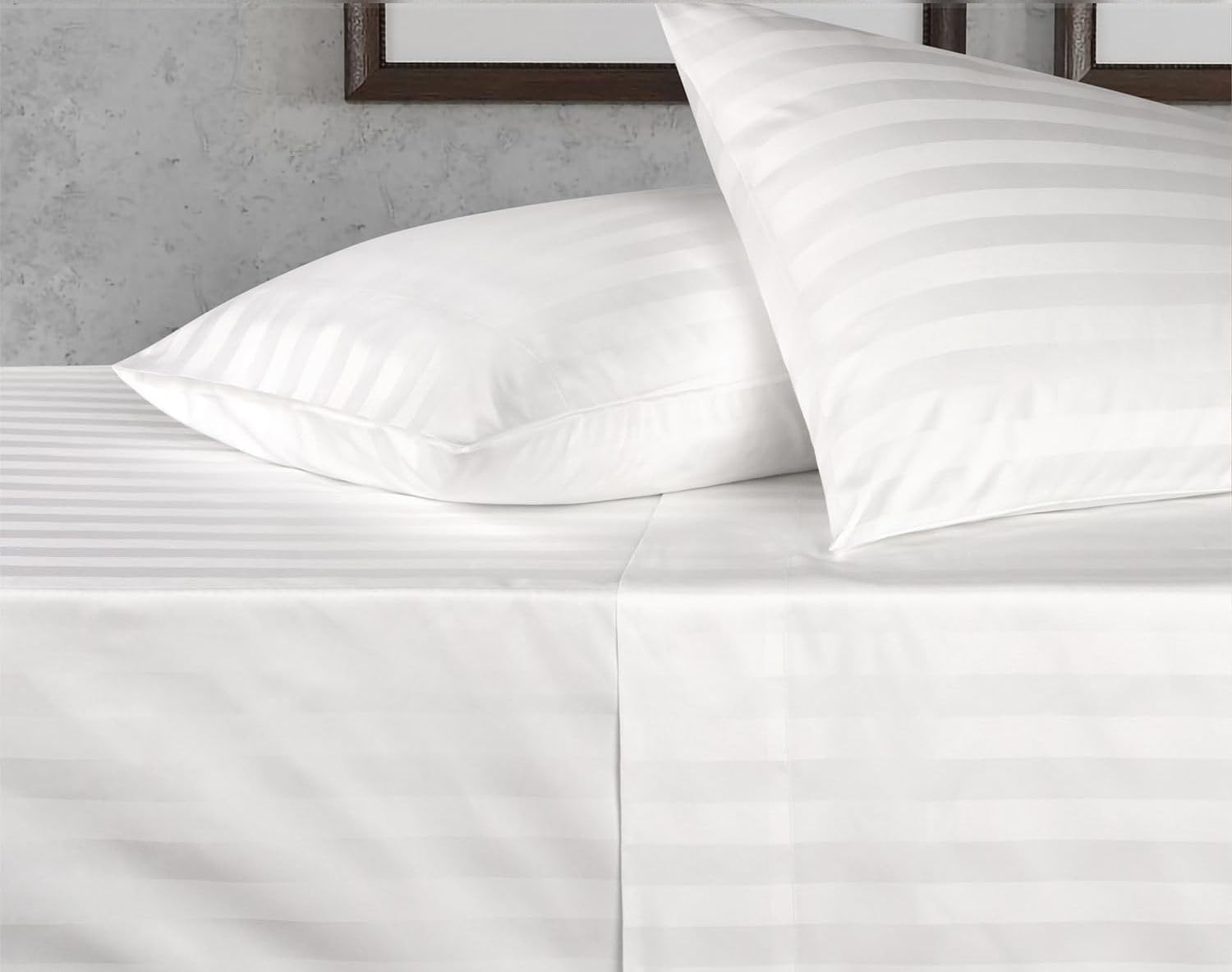 Damask Stripe Full XL Size Low Profile 6 Piece Sheet Set (7-10 Inches) - 1000 Thread Count 100% Egyptian Cotton Sateen 6 PC Luxury Bed Sheets Perfect for Low Profile Mattress - White