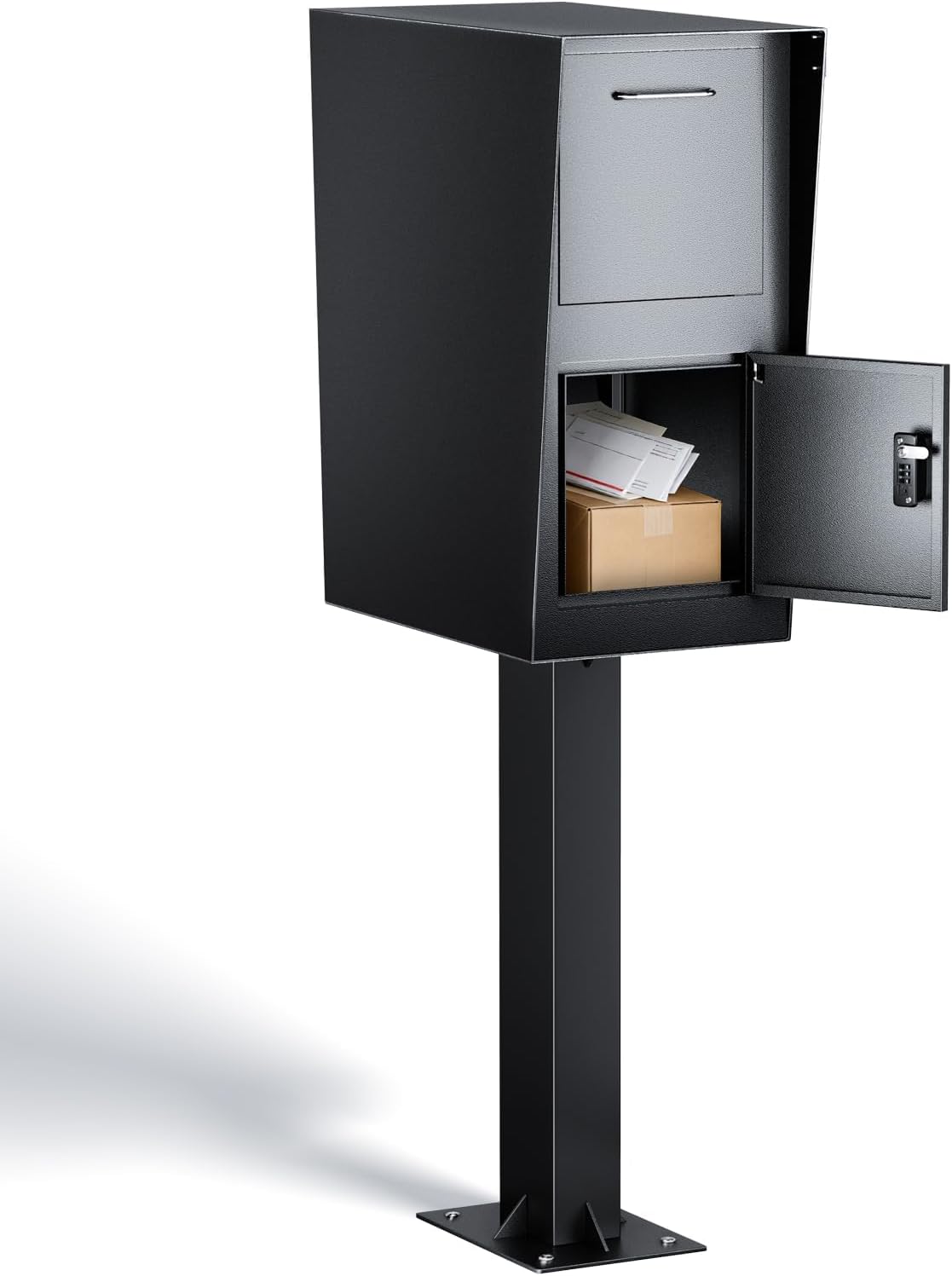 Post-Mount Mailbox, Mailboxes for Outside Weather Resistant, Large Outdoor Mailboxes, Mail Manager Curbside Locking Security Mailbox, Galvanized Steel Heavy Duty Mailbox, Easy to Instal (Black)