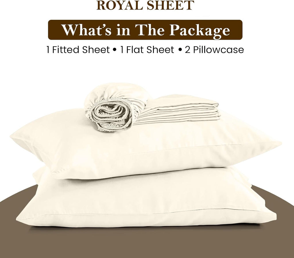 King Size Sheet Set - 4 Piece - Bed Sheets- Easy- Fits 18' Deep Pocket Bedsheet 850-Thread Count 100% Egyptian Cotton (King - 76' X 80'- Ivory Solid)