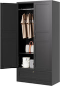 Letaya Wardrobe Closet,72' H Clothing Metal Storage Cabinet with Storage Drawer Adjustable Shelves and Hanging Rod,Bedroom Armoire Cabinet Clothes Organizer (Black)