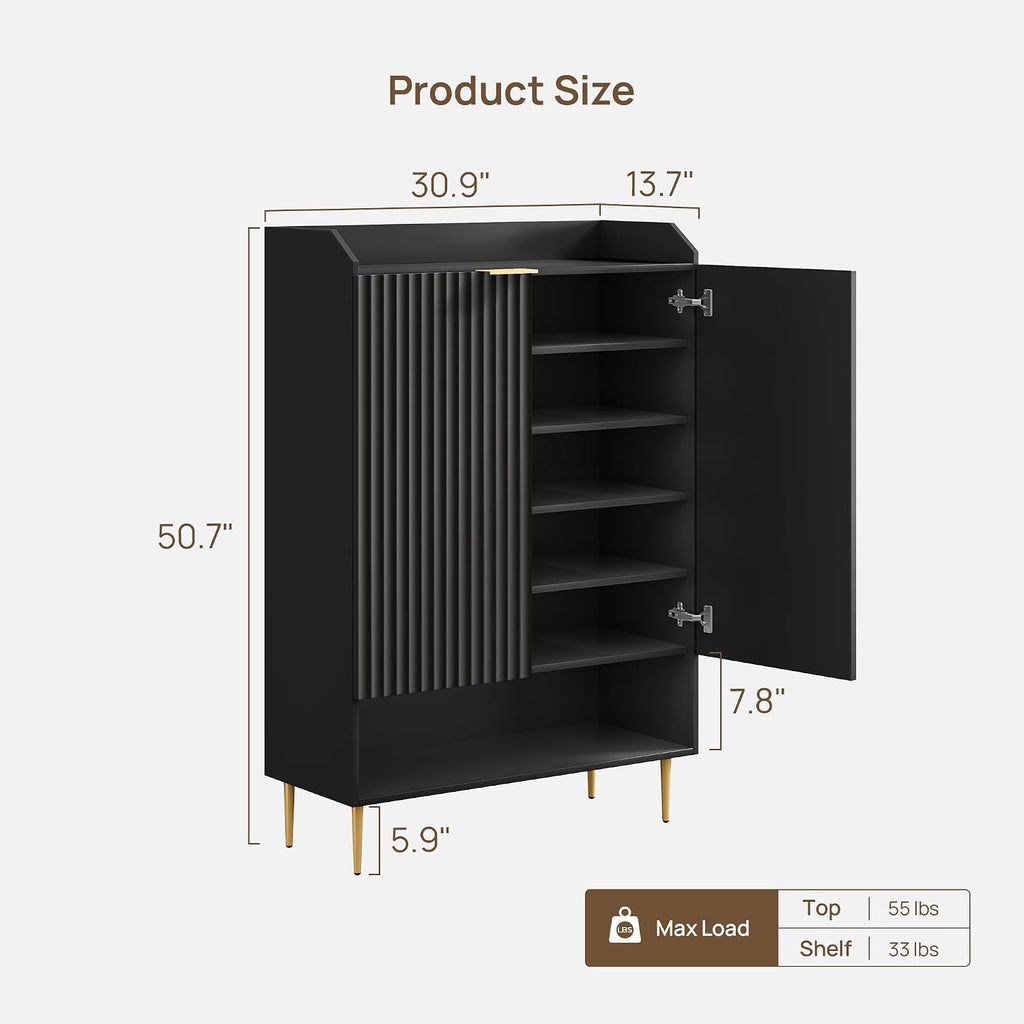 SICOTAS Shoe Cabinet Set of 2-56 Pairs Large Shoe Storage Cabinet, 50.7' Tall 7-Tier Entryway Shoe Cabinet Storage with Adjustable Shelves for Entryway Hallway Living Room Front Door, Black