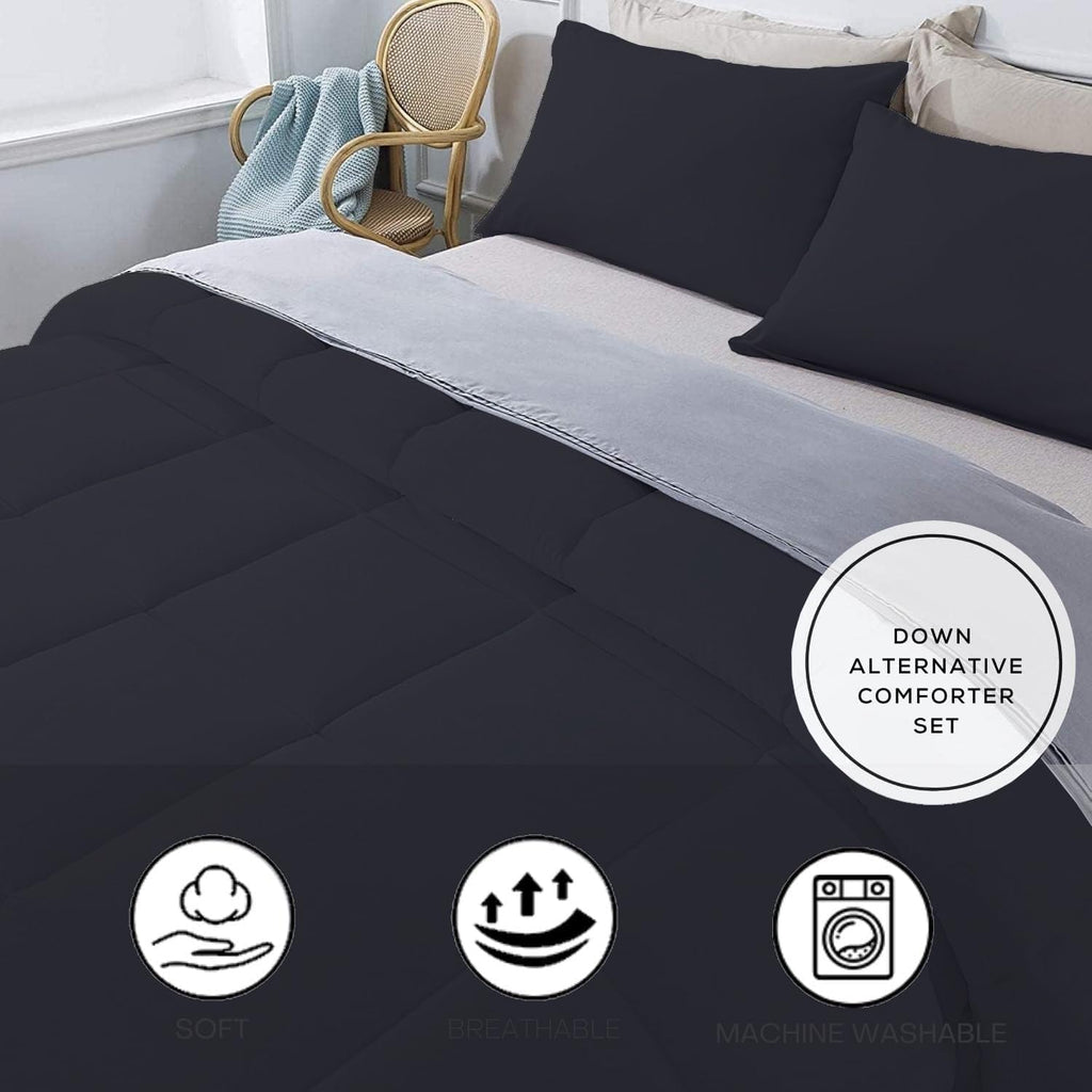3 Piece 100% Egyptian Cotton 800 Thread Count Comforter Set Full/Queen Size (90' x 90') Inch 400 GSM Luxurious Hotel Collection Ultra-Soft Comforter Set- Black Solid