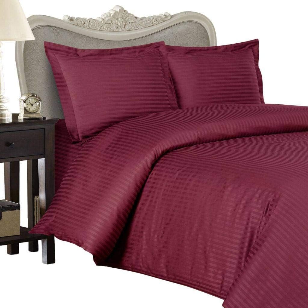4 Piece Luxurious 1200 Thread Count Queen Size Goose Down Alternative Comforter Set 100% Egyptian Cotton, Burgundy Stripe Color, 1200 TC - 750FP - 50Oz.