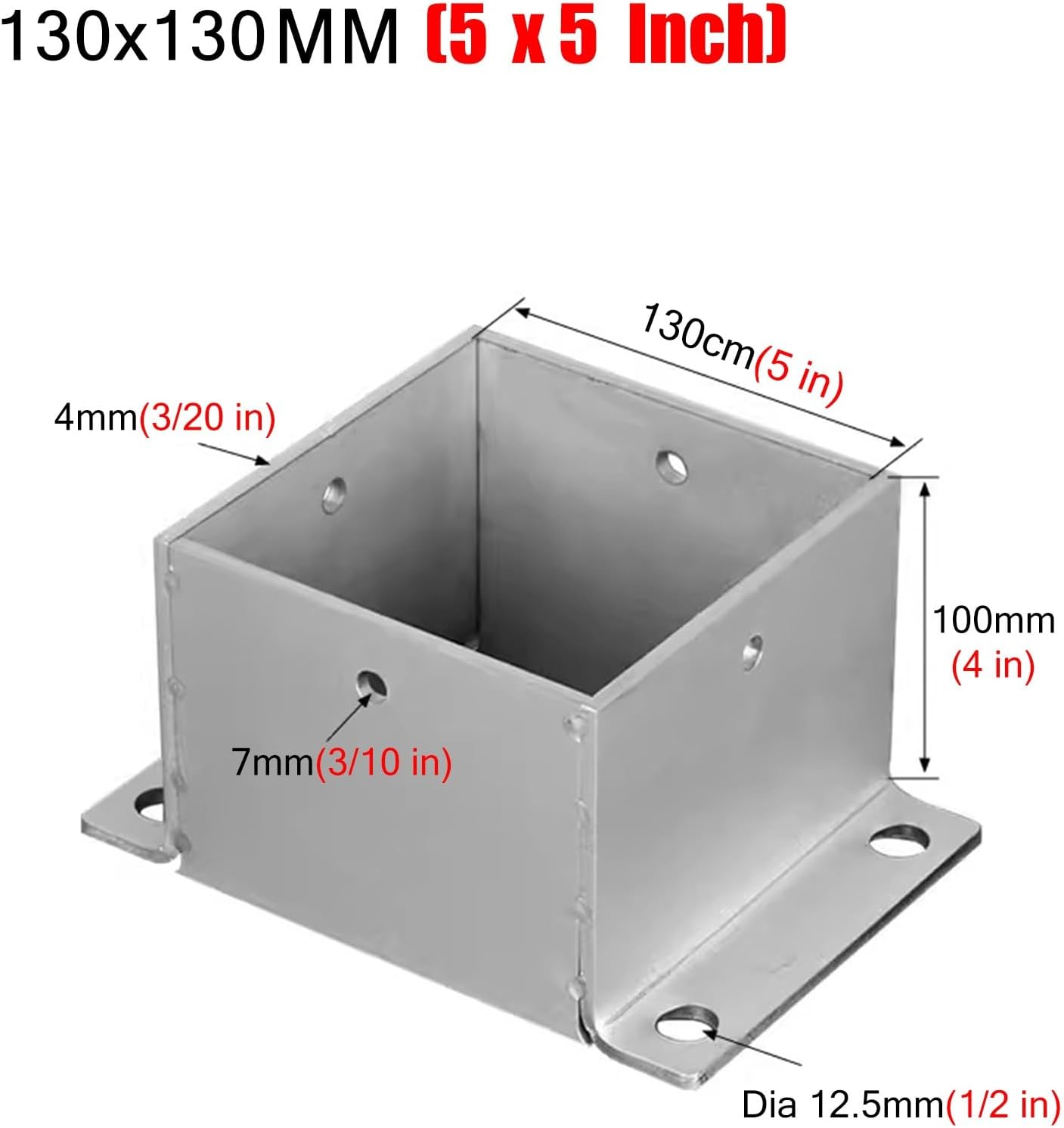 4 Pack Wood Fence Post Base Brackets, Concrete Post Anchor for Deck Railing/Vinyl Fence/Mailbox, Enclosed Bottom Pergola Support Bracket with Installation Kit(130x130 mm (5x5 in))