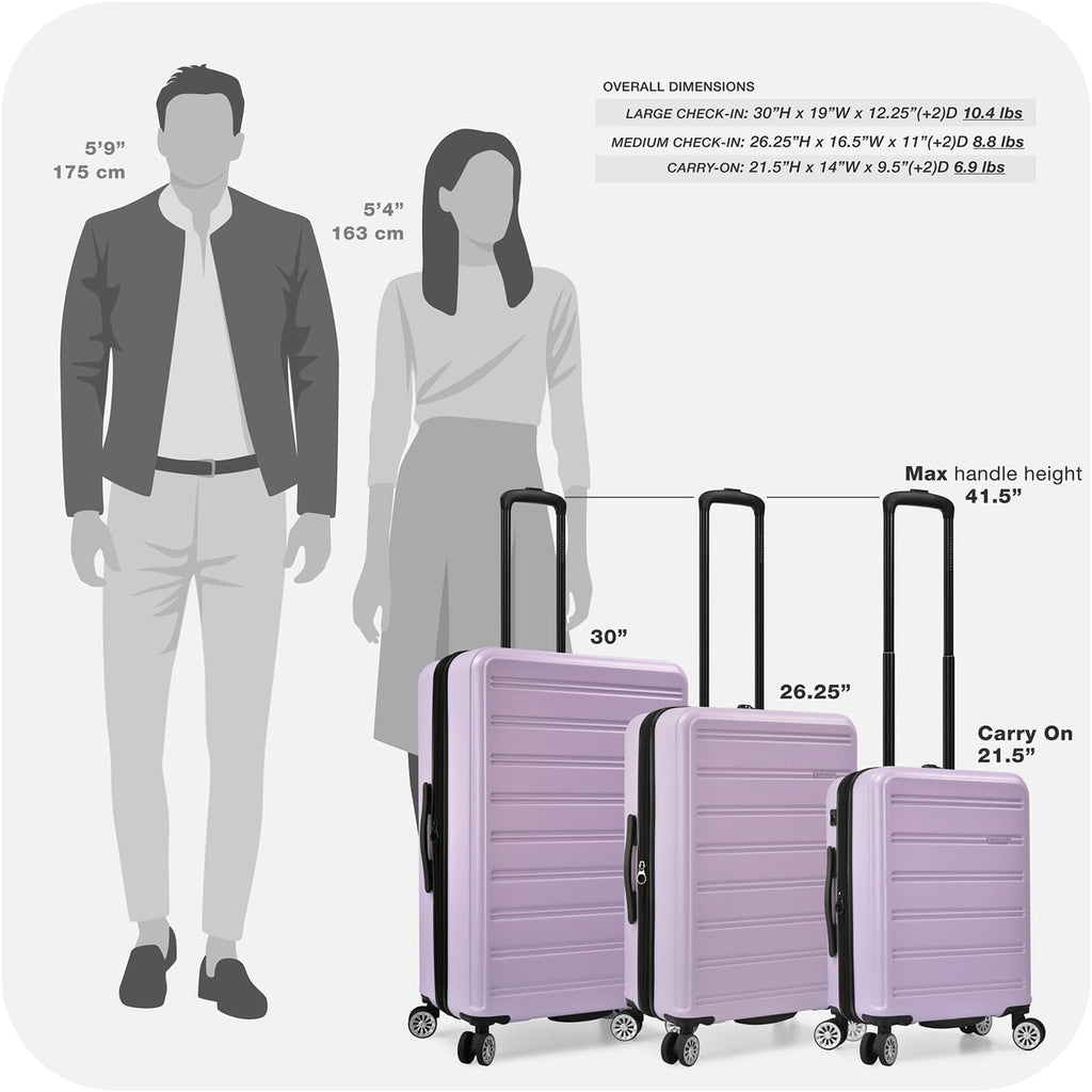 Travel Select Snowcreek Hardside Expandable Spinner Luggage Set w/USB Port, Lavender, 3-Piece