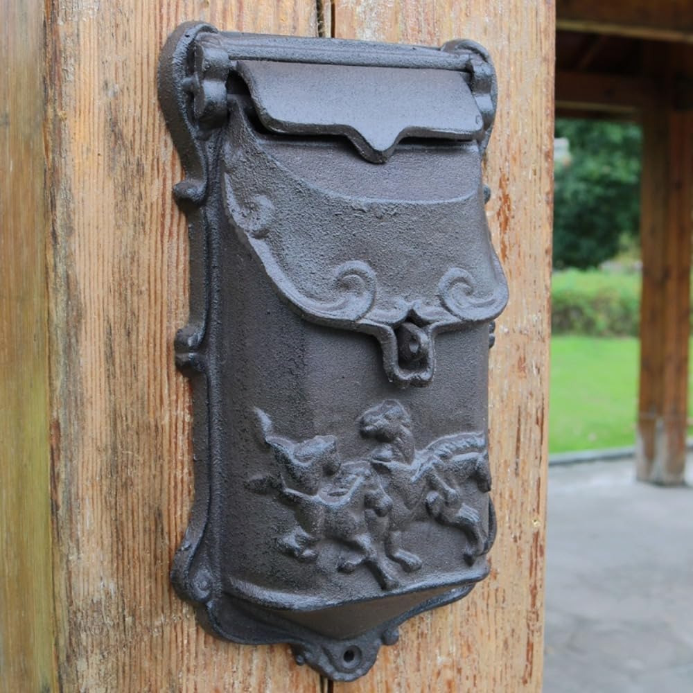 European Cast Iron Wall Mounted Mailbox, Heavy Duty Vintage Letter Box for Outside Decorative Post Box for Villa Courtyard Garden
