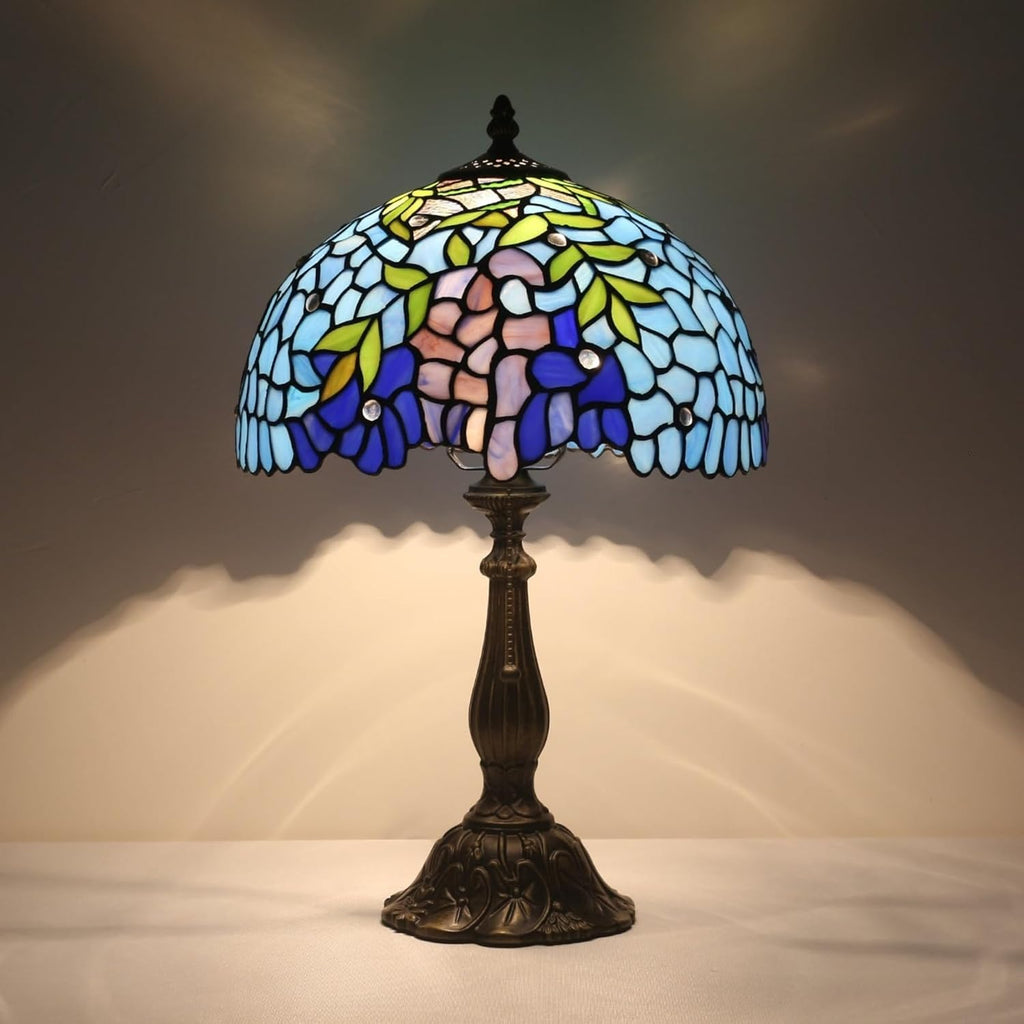 Tiffany Style Table Lamp,Wisteria Flowers Table Lamp,12X12X19 Inch Tiffany Reading Light, Antique Glass Desk Decor Lamp.