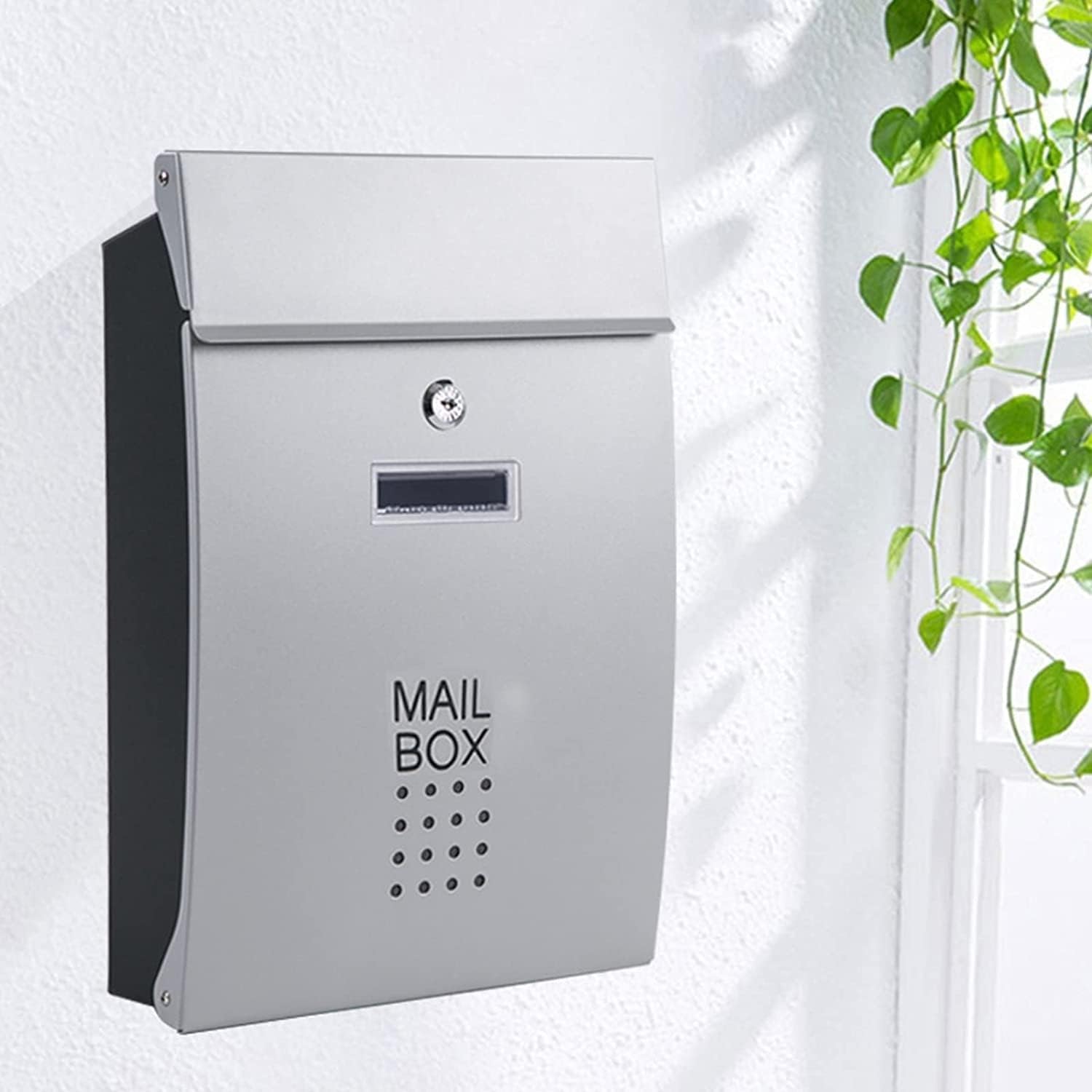 Generic Mailbox, Wall Mounted Modern Metal Mailboxes Outdoor Lockable Waterproof Post Box Community Household Rainproof Letter Box Retro Classic Secure Wall-Mount Newspaper Boxes(Silver)