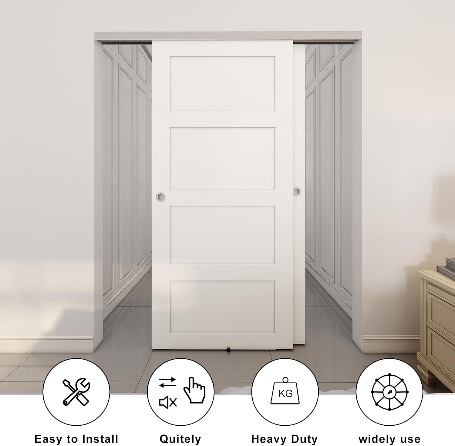 JUBEST 6FT/72 Heavy Duty Bypass Door Hardware with Soft Close Mechanism, Sliding Closet Door Hardware Set for 2 Door System, Smoothly and Quietly, Fit Door Thickness 1 3/8' or 1 3/4', Easy to Install