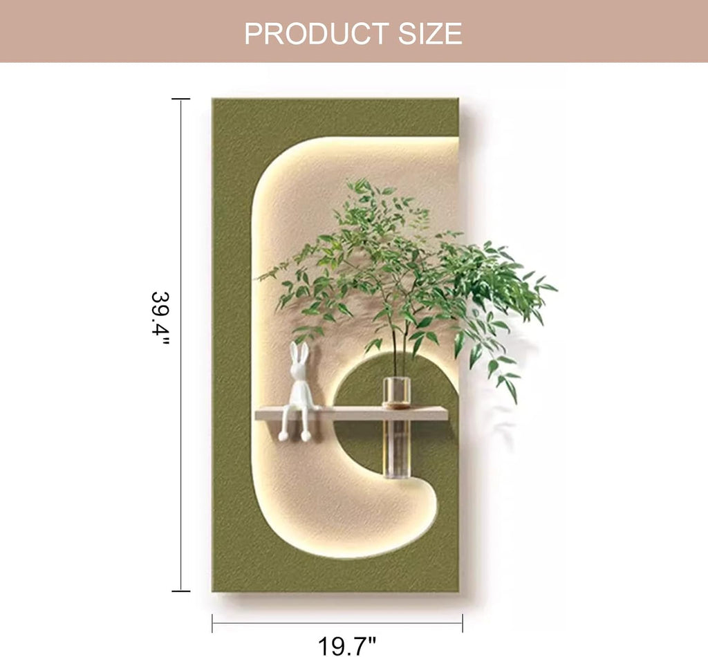 JVQONSD Sandstone Modern Wall Sculpture,3D Art Wall Decor With Led Lights,Neutral Textured Painting Decoration,Wall Hanging Art With A Vase,Plug-In Power Supply For Corridor/Home (Entrance)/Indoor