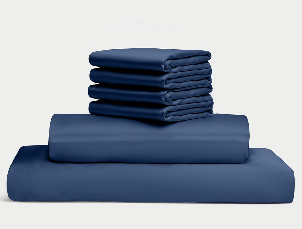 100% Egyptian Long Staple Cotton Bedsheet Set, 800 Thread Count, 6-PC Sheets Set, Mediterranean Blue Color, Queen Size, 15 Inch Deep Pocket of Fitted Sheet, Soft Sateen Weave Breathable