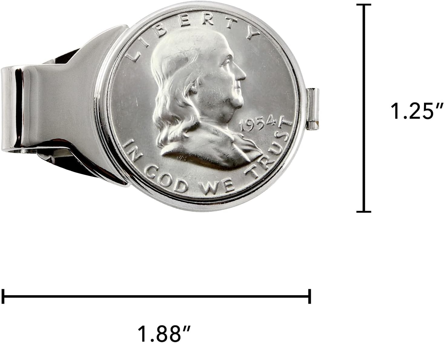 Coin Money Clip - Silver Franklin Half Dollar | Brass Moneyclip Layered in Silver-Tone Rhodium | Holds Currency, Credit Cards, Cash | Genuine U.S. Coin | Includes a Certificate of Authenticity