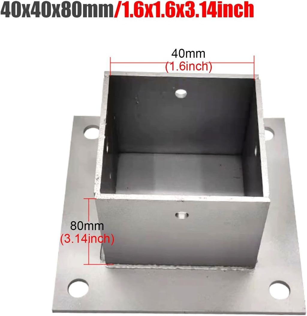 2 Pack Square Column Base Plate - Wood Fence Post Anchor with Installation Kit for Concrete/Deck/Pergola/Mailbox(40x40mm)
