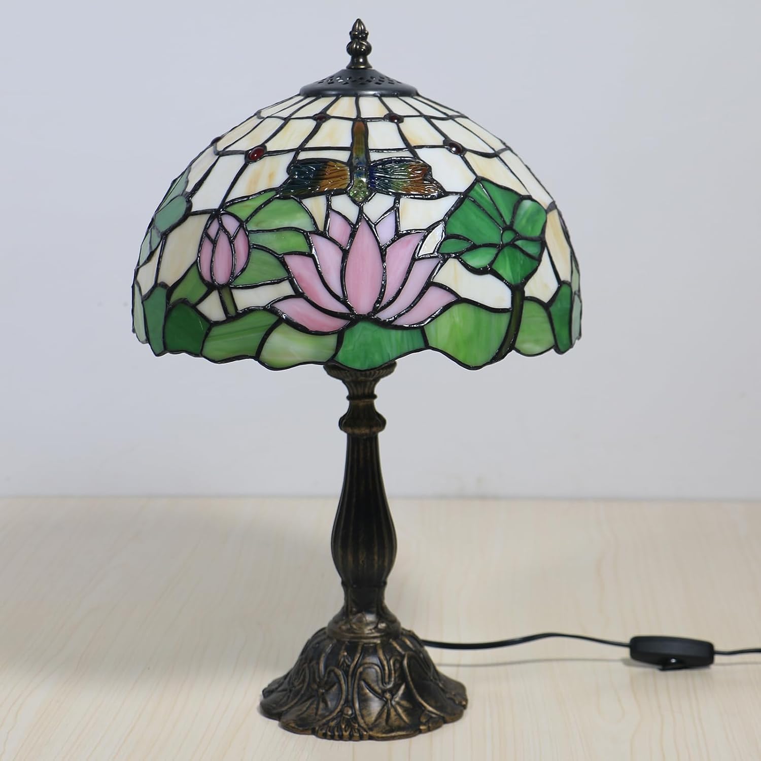 Tiffany Side Table Lamps for Living Room W/LED Bulb Lotus Flower Stained Glass Shade Bedside End Table Lamp 12X12X19Inch Desk Lamps for Home Office Classic Farmhouse Reading Table Lamps