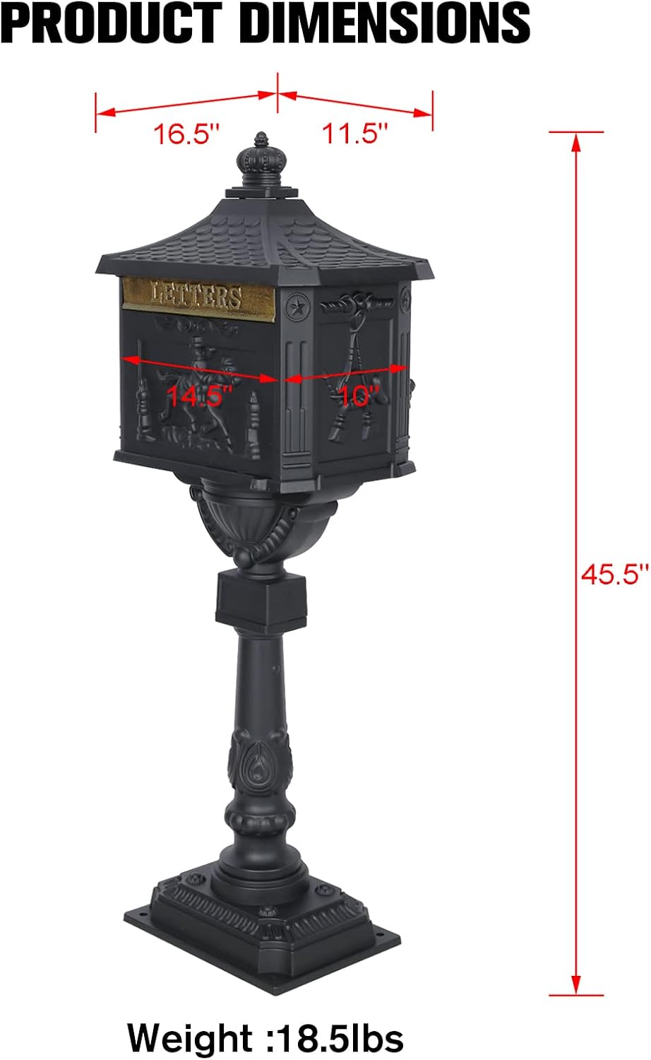 Antique Locking Mailboxes for Outside Aluminum Freestanding Mailbox with Post, Heavy Duty Mail Boxes for House with Post, Black