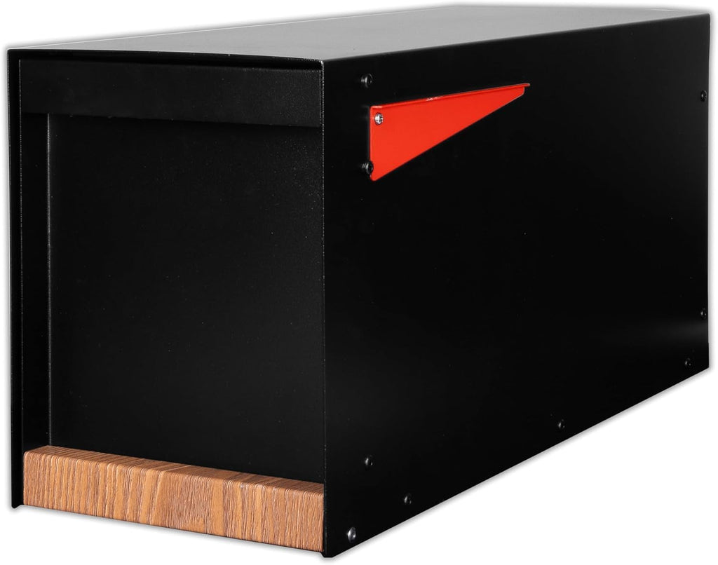 Ilyapa Black Modern Mailbox Post Mount - Mailboxes for Outside - Metal with Printed Ash Wood Grain Trim - Powder Coated Steel - All Weather Resistant
