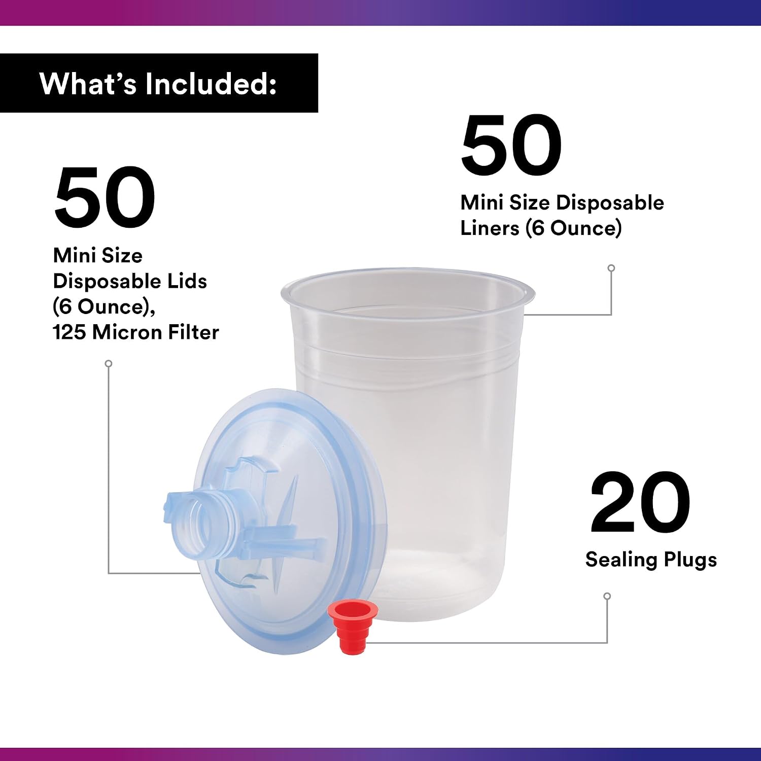 3M PPS (Original Series) Paint Spray Gun Cup Lids and Liners Kit, 16314, Mini, 6 oz, 125-micron Filter, Use w/ Paint Gun for Cars, Furniture, Home, 50 Disposable Lids, 20 Sealing Plugs, Factory