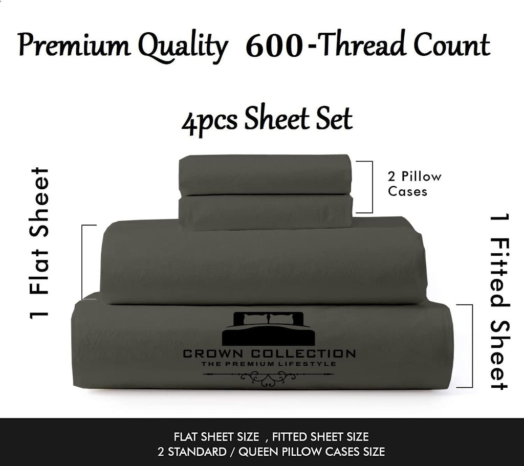 100% Cotton Sheets, Softest 4-Pc Queen Sheet Set, Cooling Sheets for Queen Size Bed, Deep Pockets, 600 Thread Count Sateen, Bedding Sheets & Pillowcases, Queen Sheets up to 16 inch Deep