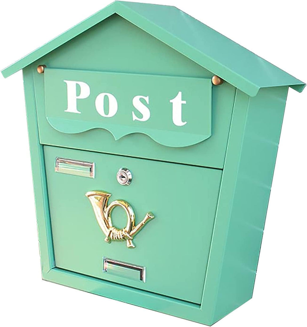 REMYS Suggestion Box Ballot Box Drop Box Green Metal Mailbox Wall Mount for Outside, Extra Large Mail Box with Lock, Home & Office Rust-Proof Postbox, Modern Style