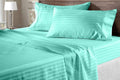 AMAY Luxury Soft 100% Egyptian Cotton 6pc Sheet Set Sateen Weave 800 TC Queen Size for Bed, Fits Mattress Upto 16-18'' Deep Pocket, Aqua Stripe