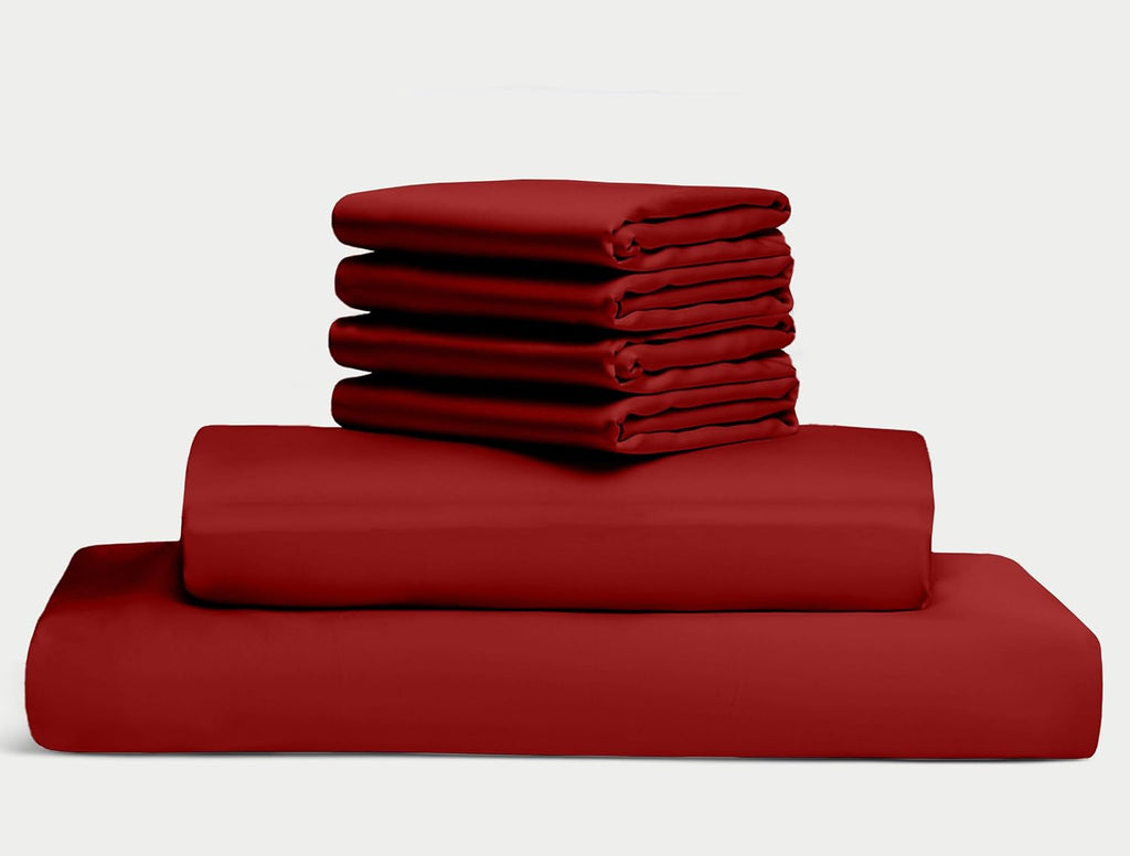 100% Egyptian Long Staple Cotton Bedsheet Set, 800 Thread Count, 6-PC Sheets Set, Burgundy Color, Queen Size, 15 Inch Deep Pocket of Fitted Sheet, Soft Sateen Weave Breathable