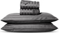 Carressa Linen 100% Egyptian Cotton Sheets Queen Size - Luxury 1000 Series Orchids Collection Damask Striped Queen Size Sheet Set (4 PC, Dark Grey Stripe), Soft Cooling & Durable 16' Hotel Sheets