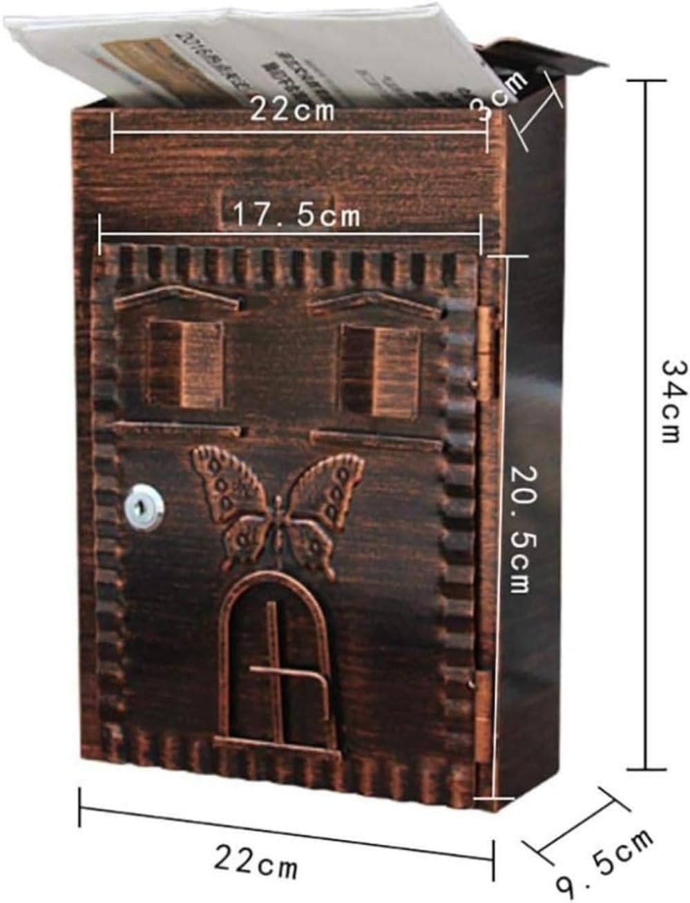 Vintage Wall Mounted Mailbox Letterboxes Lockable Heavy Duty Secure Letter Mail Box Weatherproof Rustproof Post Box with 2 Keys for Villa School Office
