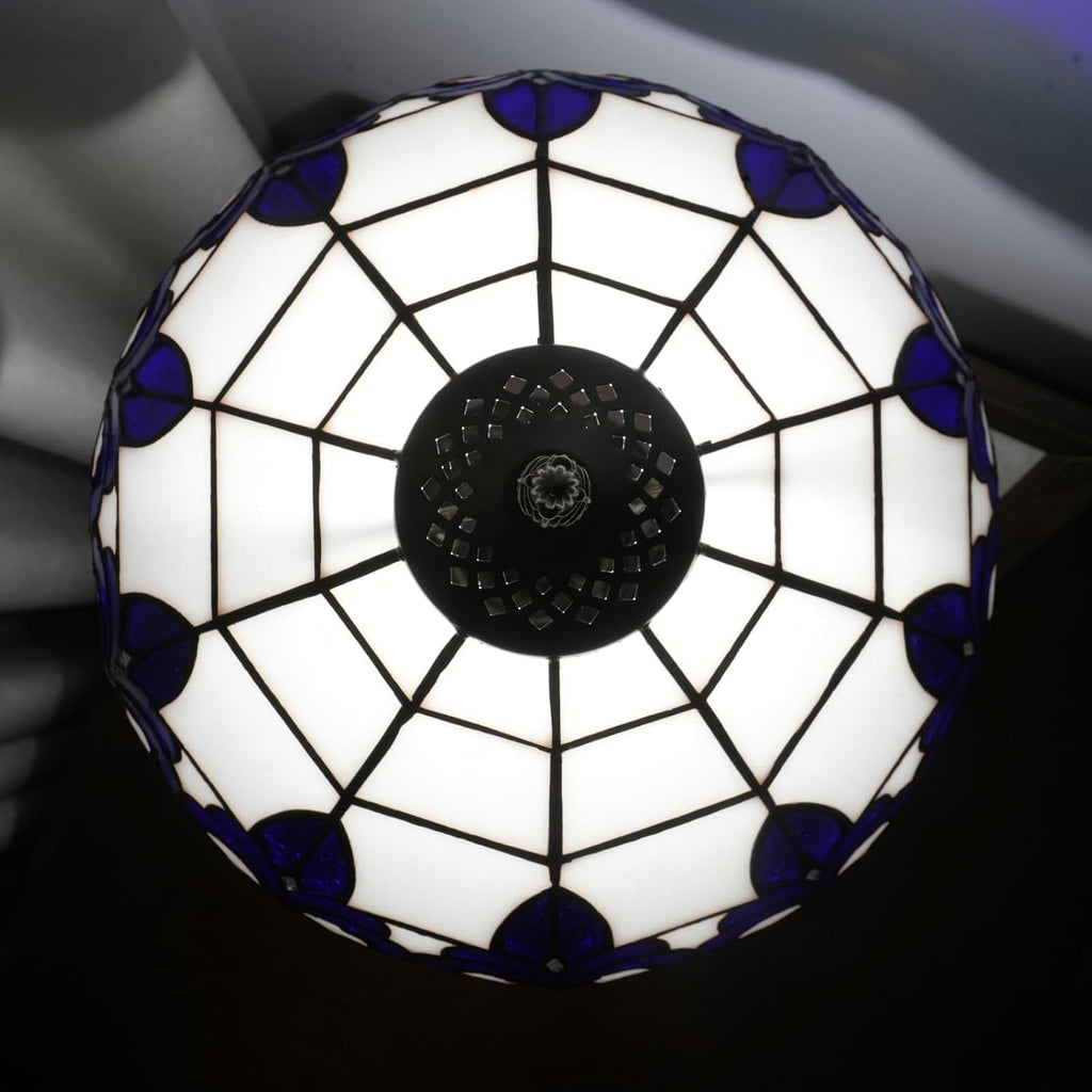 Tiffany Style Table Lamp with Blue Iris Stained Glass Lamp 12 Inch Retro Bronze Base Bedside Lamp Living Rooms, Offices, Hotel，Coffee Shop European Style Decorative Ambient Light Bedside Lamp