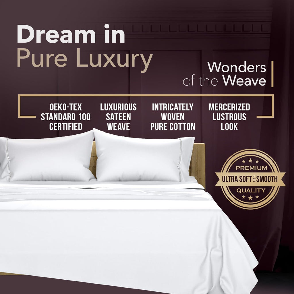TEXAS LINEN CO. 100% Egyptian Cotton Sheets California King Size - Snoozin' Supreme Collection 2000 Series Luxury Cal King Sheet Set, Sateen, 17' Extra Deep Pocket Hotel Sheets (4 Pc, White)