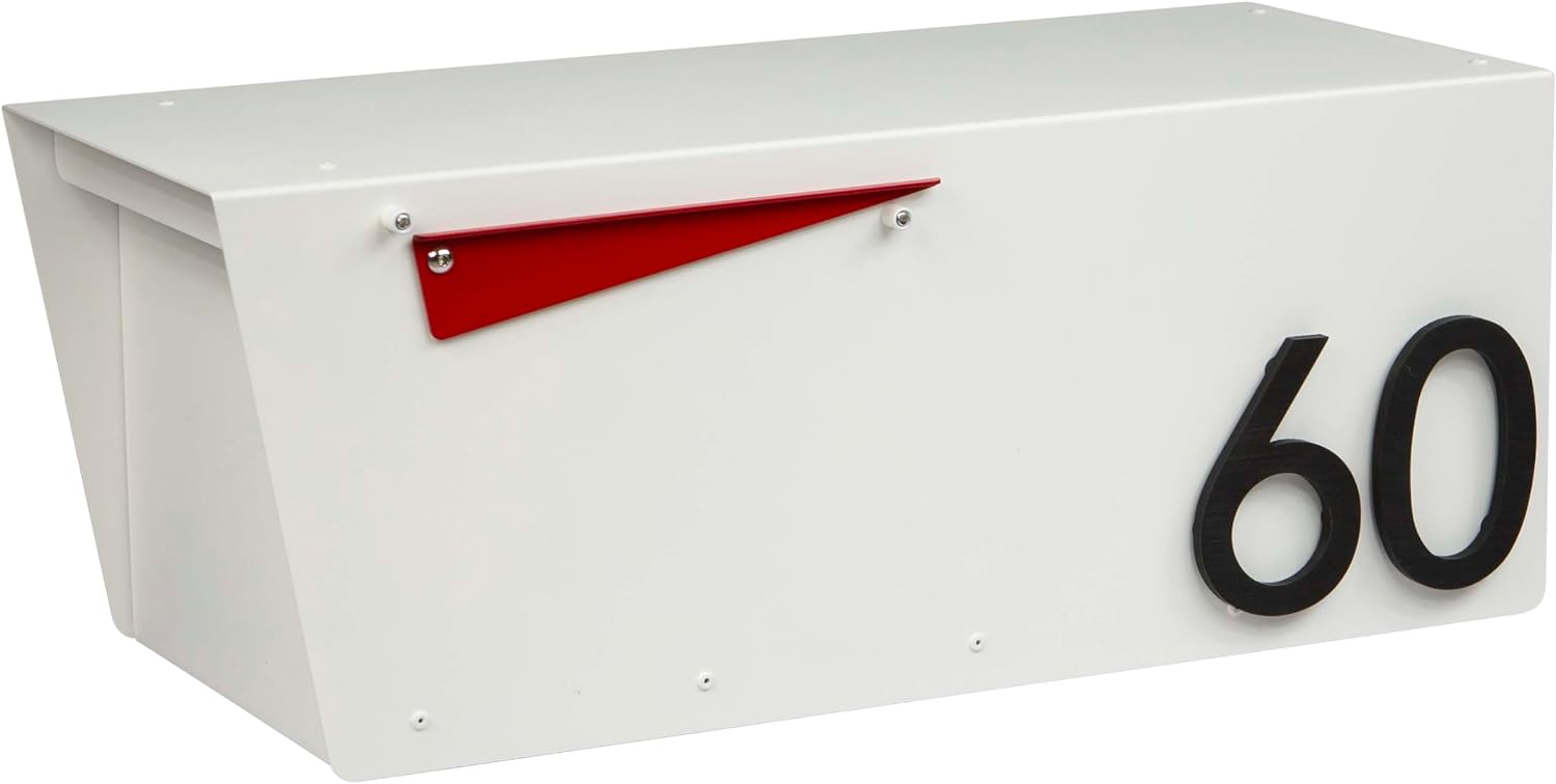 Rusty Design White Colour Post-Mounted Modern Mailbox with Personalized Address Numbers #HC101 (with Two Address Numbers)