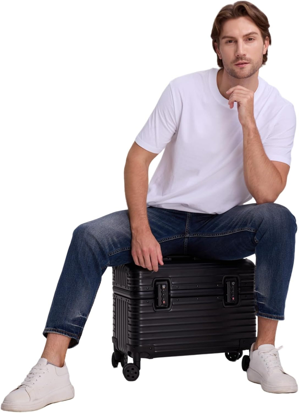 Full Aluminum Camera Carry-On Luggage DSLR Shockproof TSA lock Photography Gear Case with Removable Dividers & 360° detachable Wheels Luggage Rolling trolley case storage case (black)