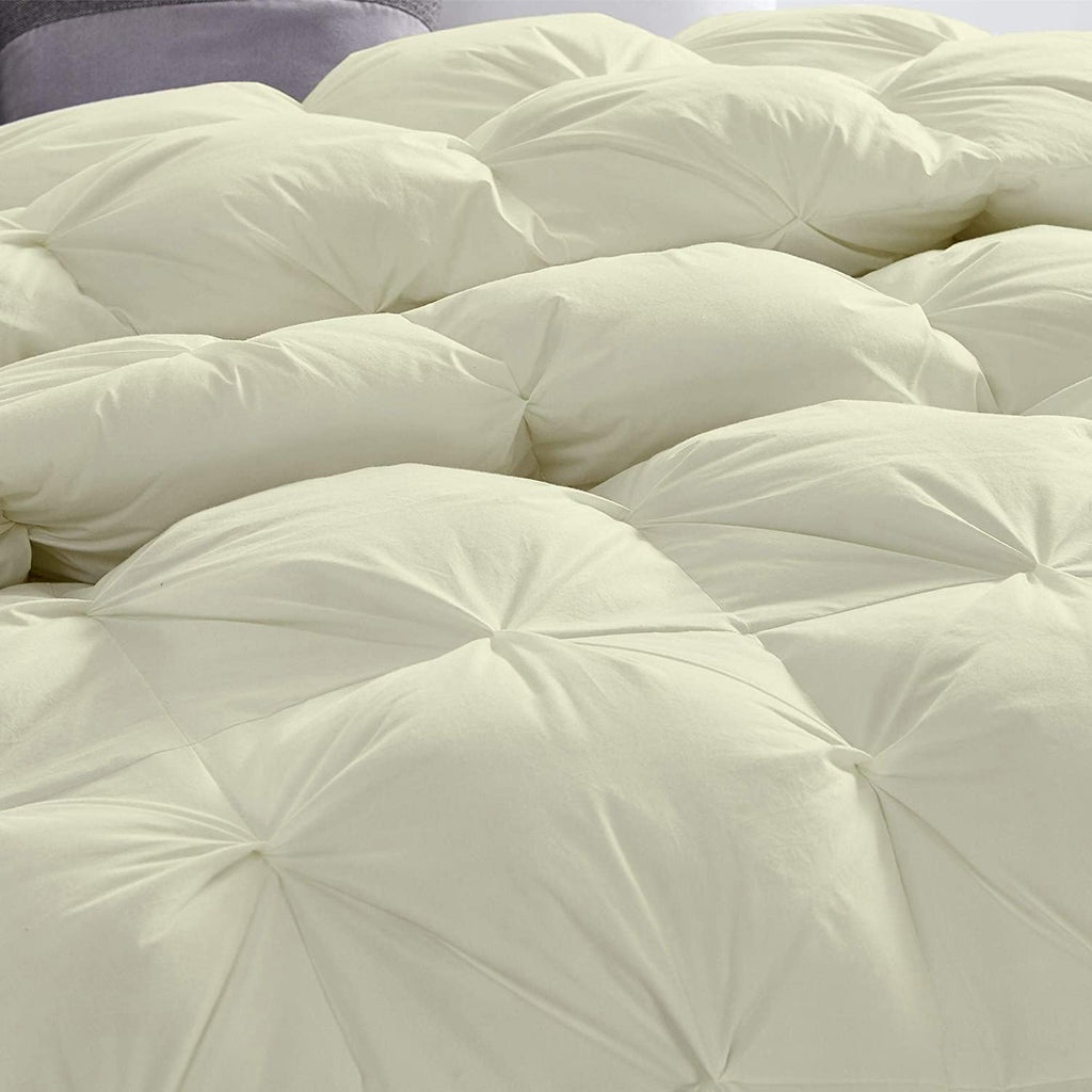 Pinch Pleated Soft 400 GSM All Season Ivory 5 Piece Queen Size Comforter Set (Comforter + 4 Pillowcases) 600 Series Egyptian Cotton Comforter Bedding Set