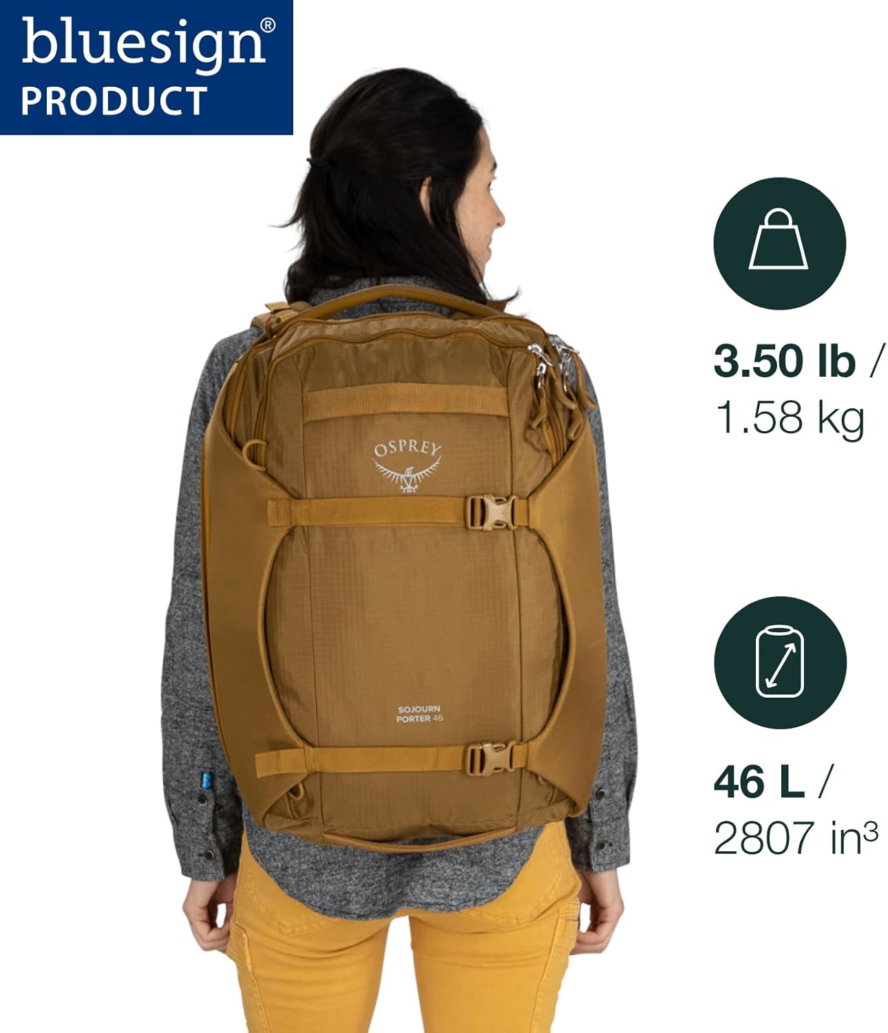 Osprey Sojourn Porter 46L Travel Backpack – Carry-On Compliant Luggage with StraightJacket Compression and Padded Laptop Sleeve – Durable Pack for International or Urban Travel, Brindle Brown