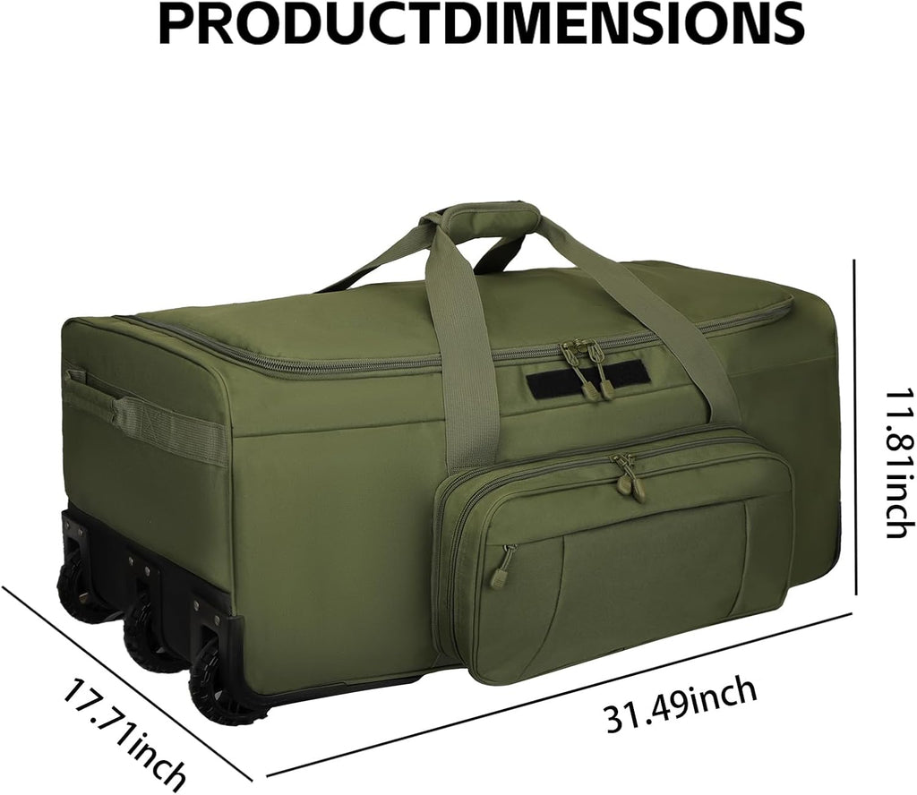 120L 3-Wheel Rolling Duffle Bag - Heavy Duty Military Deployment Bag, Durable Wheeled Duffle Luggage for Travel, Camping & Outdoor Adventures