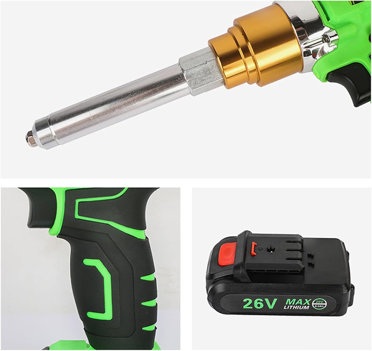 26V Cordless Electric Rivet Gun, 2.4Mm-5.0Mm Portable Rechargeable Blind Riveter with Led Light 2* Battery