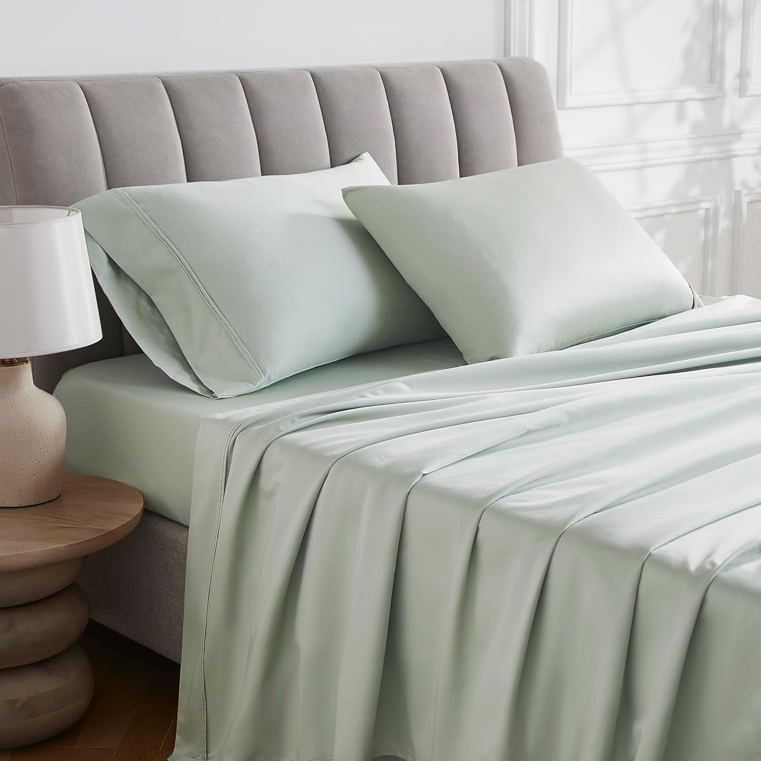 Linen Closet Luxury Cotton 1000 Thread Count Egyptian Cotton 4-Piece Sheet Set, King, Light Green