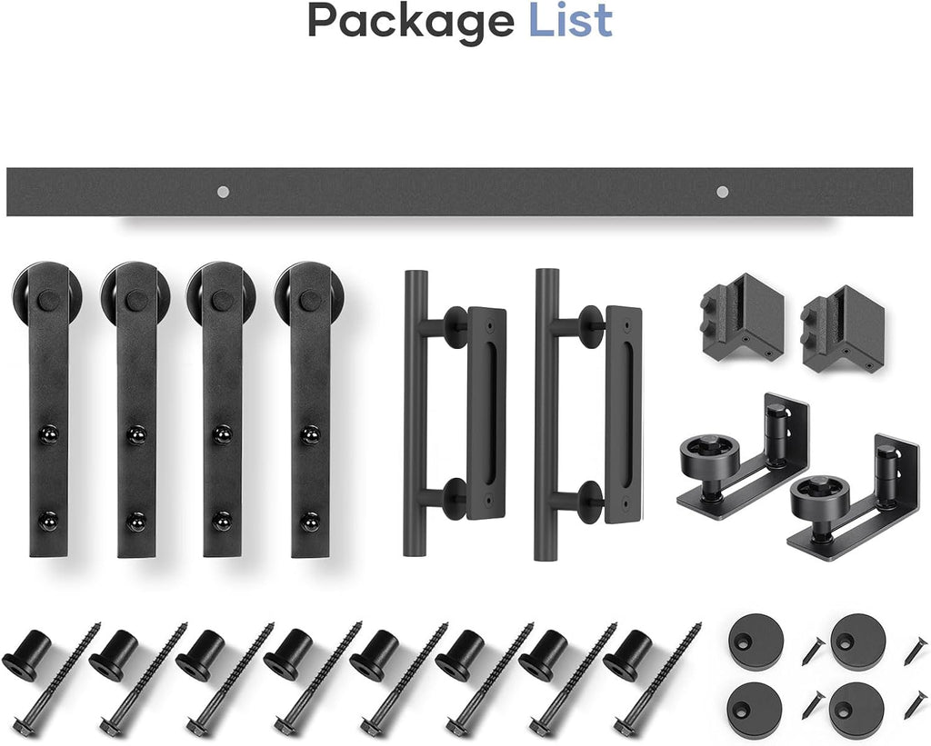 EaseLife 10 FT Double Sliding Barn Door Track and Handle Hardware Kit,Straight Pulley,Slide Smoothly Quietly,Easy Install (10FT Track Kit for 27'~30' Wide Double Door)