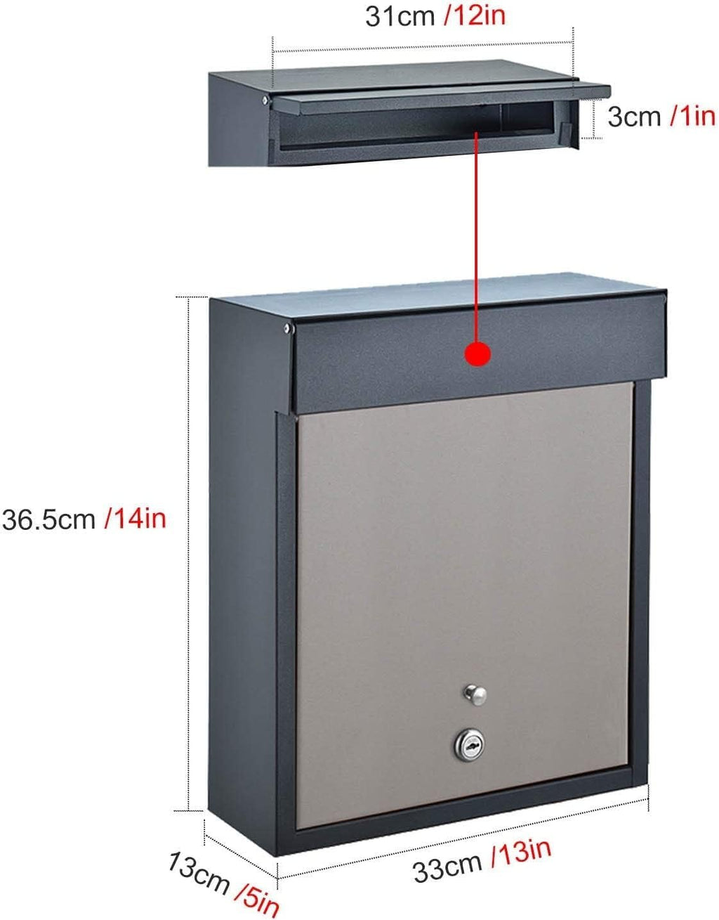 Suggestion Box Business Drop Boxes Donation Box Modern Large Mailbox for A4 Mail, Outside Wall Mount Locking Post Box, Metal Vertical Letter Drop Box for Home Residential Office Porch ( Color : Gray )